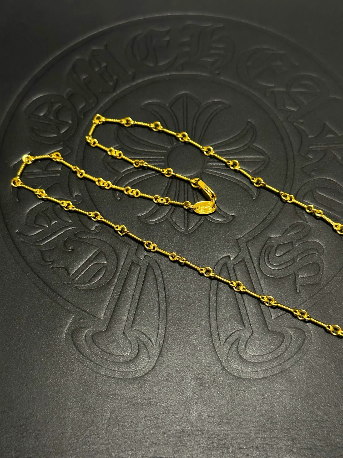 Chrome Hearts Gold Cross Pendant Necklace with Pink Stones